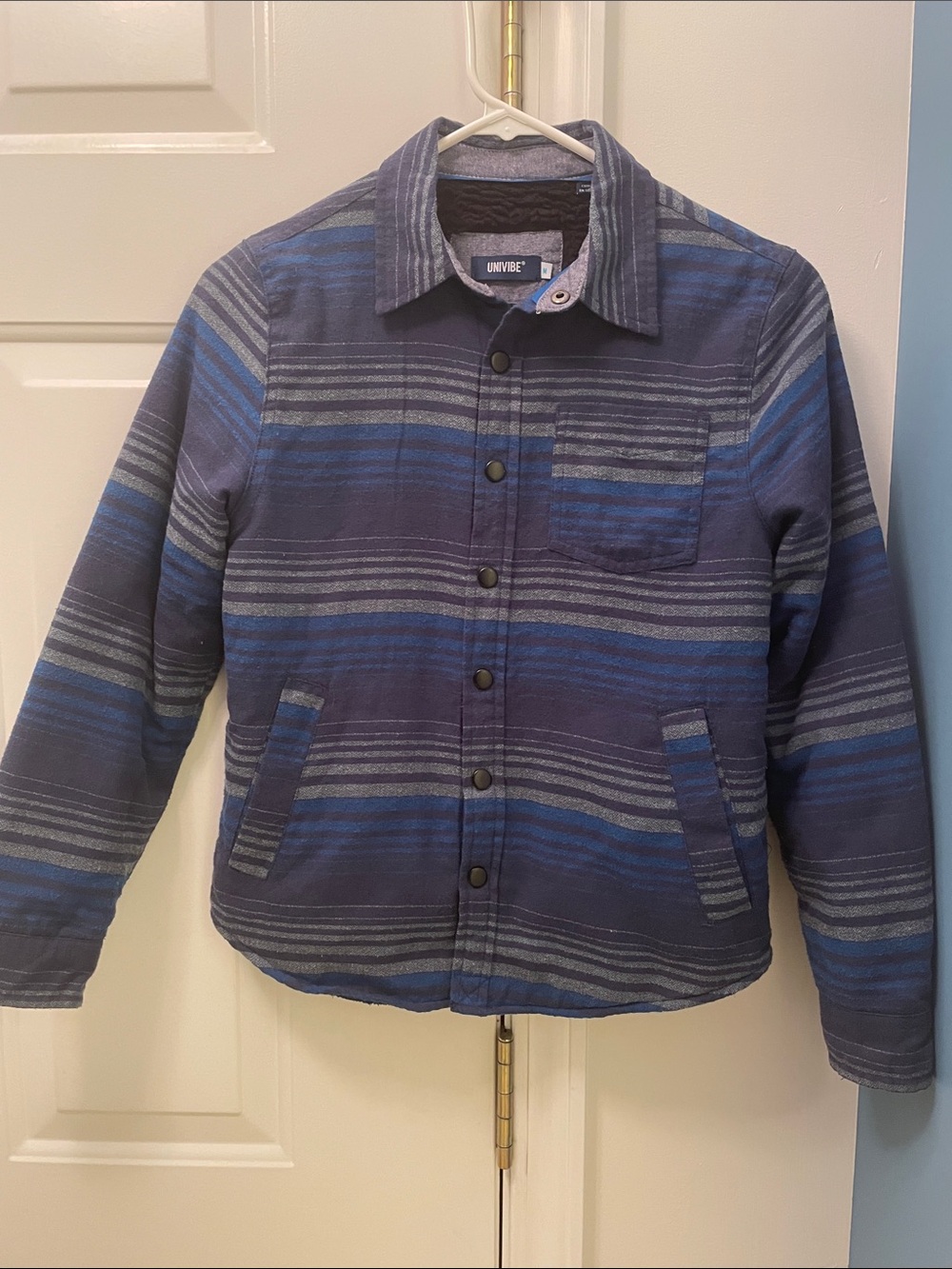 Boys Univibe Blue & Navy Striped Lightweight Shirt Jacket